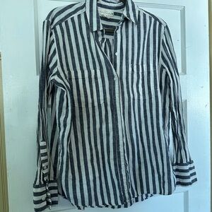 Striped Navy and White linen blend beach Shirt
